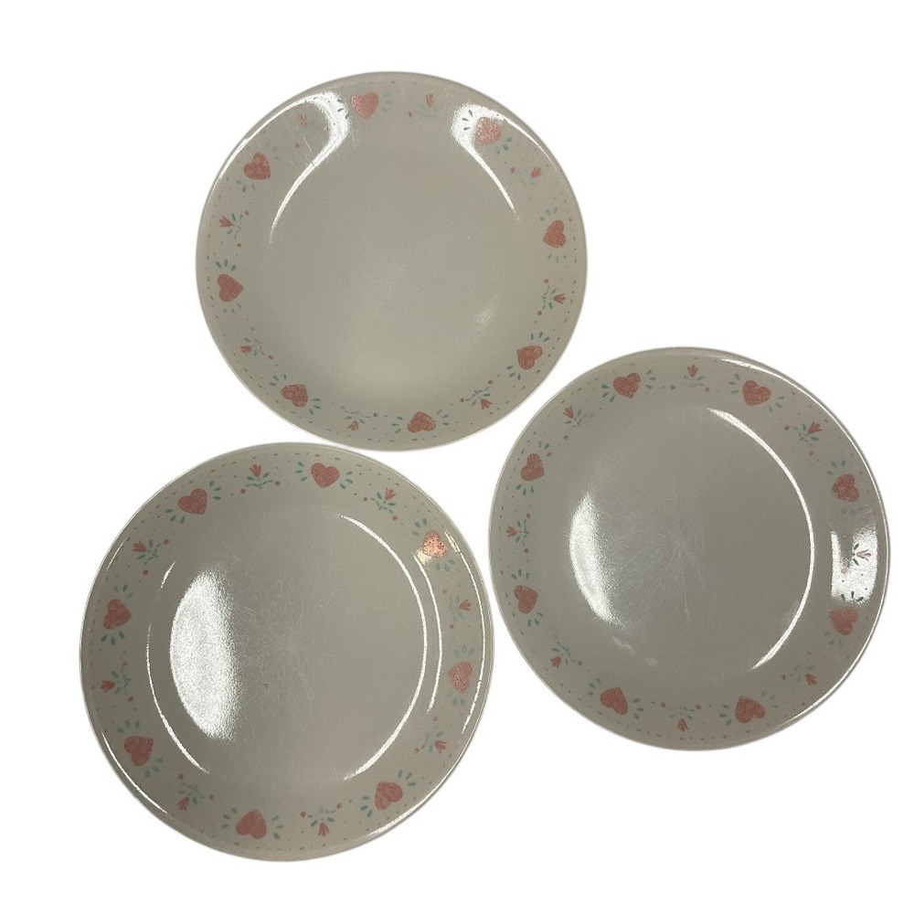 Corelle by Corning Set of 3 Hearthstone Salad Plates‎ Pink Hearts Floral
